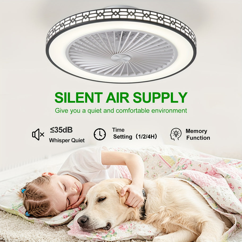 20 Inch Modern LED Ceiling Fan Light, Embedded Mount Design with Adjustable 3000K-6500K Lighting, Reversible Airflow for Better Air Circulation, Ideal for Office, Study, Bedroom and Indoor Spaces, Ceiling Fan Lamp