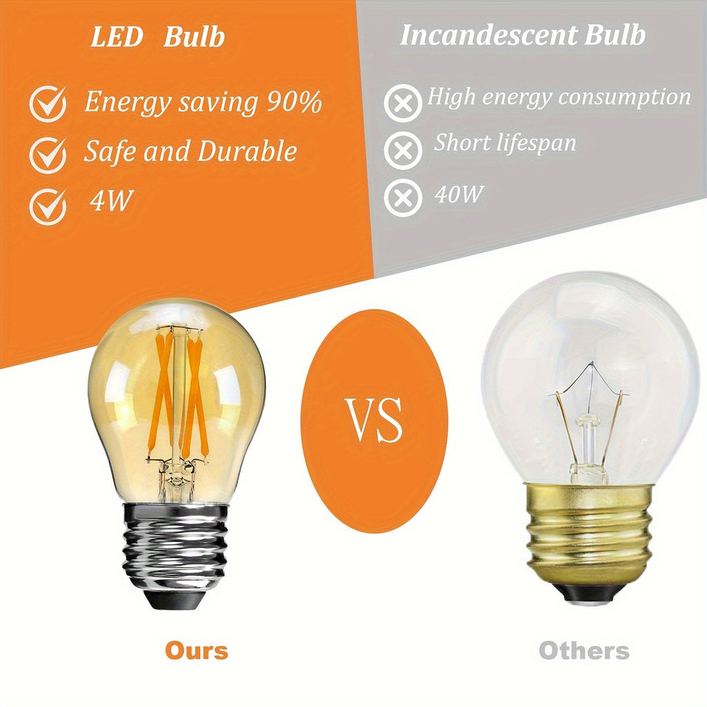 12-pack dimmable LED bulb, 4W E26 screw base, 2700K warm white light, 350-500 lumens, corded plug-in (120V) vintage Edison style globe bulb, suitable for ceiling fans, chandeliers, home lighting — flicker-free, energy-saving
