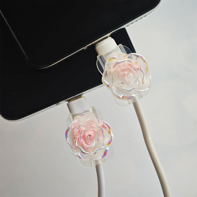 Cute Two Color Rose Phone Charging Cable Case | No Batteries Required, USB Connector, Universal Charger, Ideal for Birthday, Wedding, Valentine'S Day, Graduation, New School, Father'S Day, Christmas, Halloween - Data Cable Protection Set