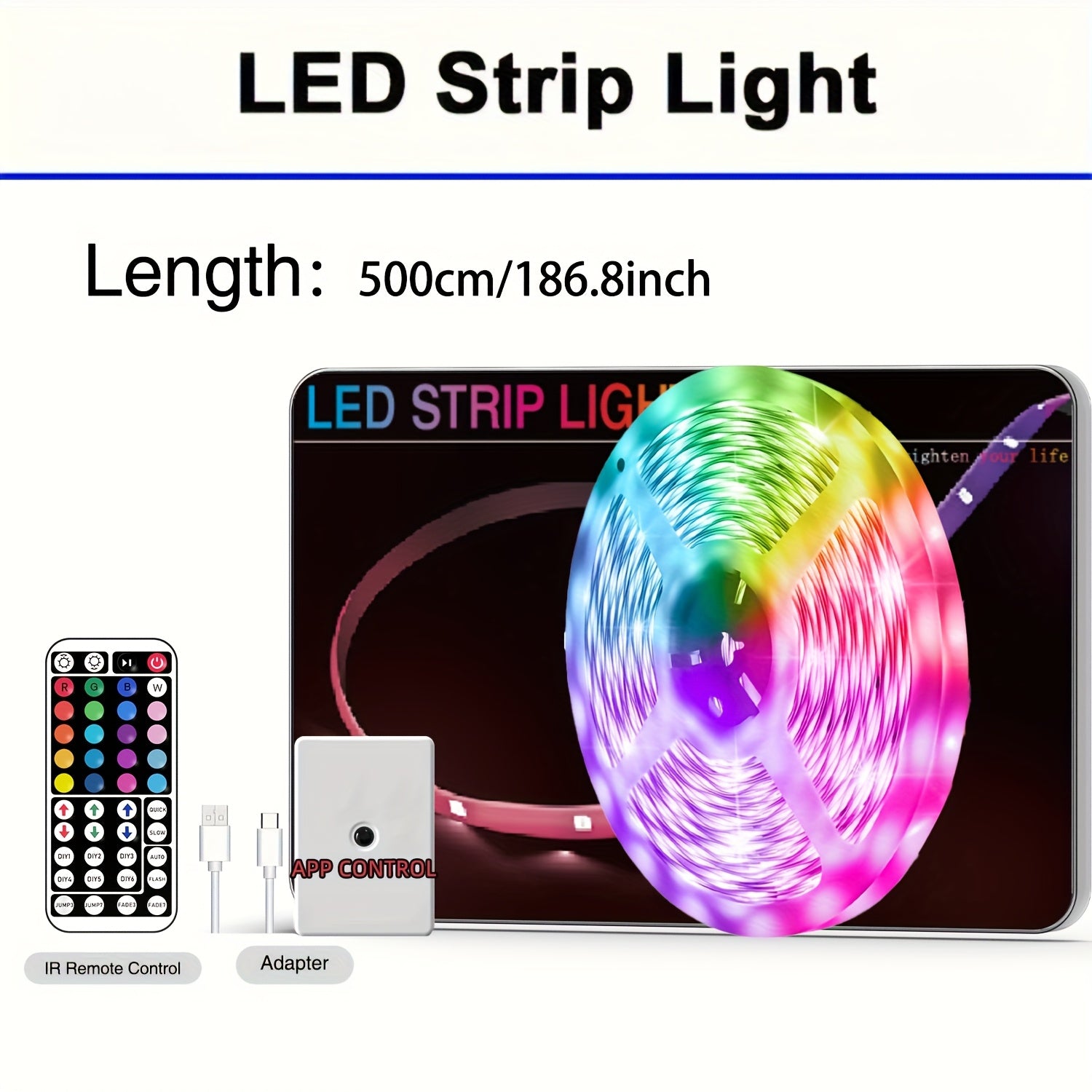 100英尺 RGB LED灯带，带App和遥控器，可同步音乐实现动态颜色变化，非常适合装饰卧室、厨房、派对