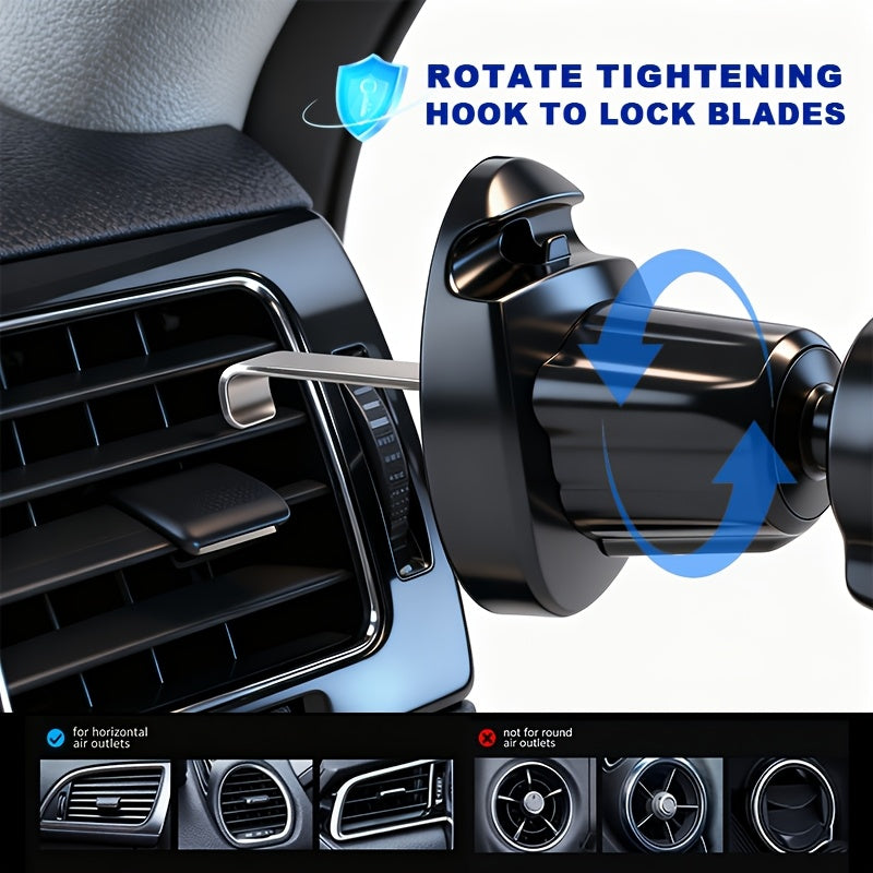 One Heavy Duty Car Phone Holder with Metal Hook - Universal Fit for All Vehicles, Air Vent Mount, Adjustable Holder, Non-Slip Surface, Universal Car Phone Holder, Anti-Shake Positioning Navigation Bracket, Fits Most Cars