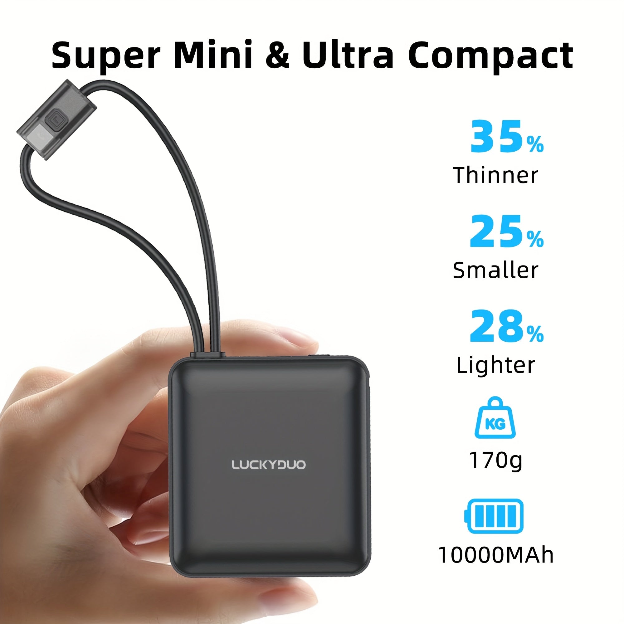 No Cables Needed, Fast Charging Anytime! 10000mAh Mini Power Bank, 22.5W High Power, Built-in Cables Compatible with Apple And Android Portable Charger (local Warehouse)