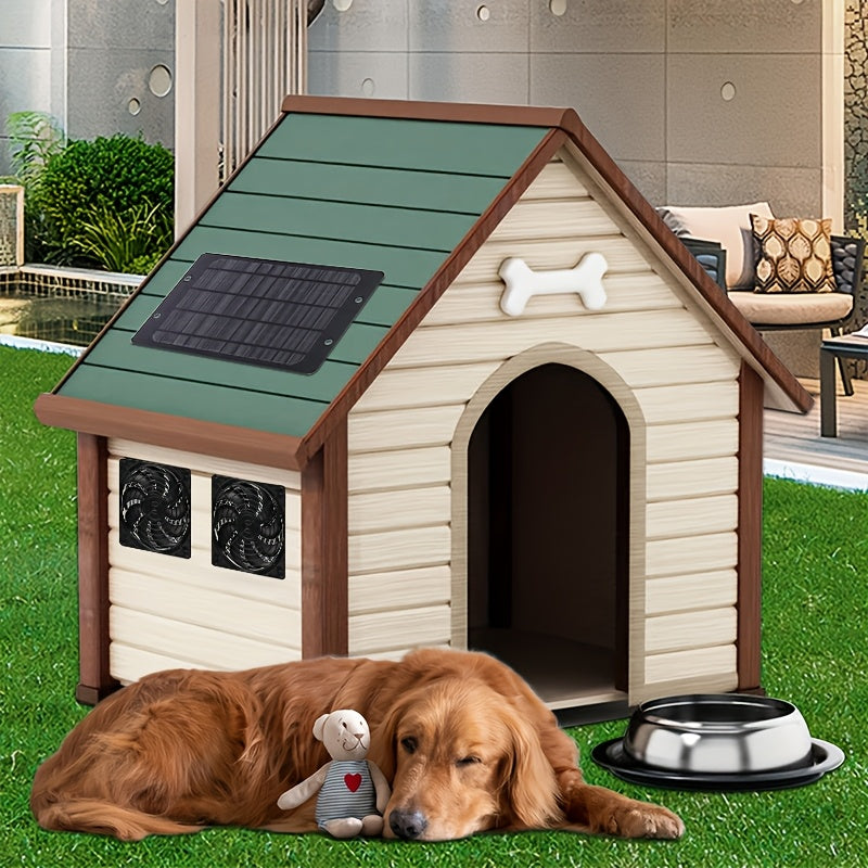 DBF Solar Fan and Panel Set - 2-in-1 Outdoor Exhaust/Intake Fan, Suitable for Chicken Coop, Shed, Dog House and RV - Detachable Panel Maintenance-Free Operation, Solar Ventilation System for Chicken Coop, Shelter and Pet House