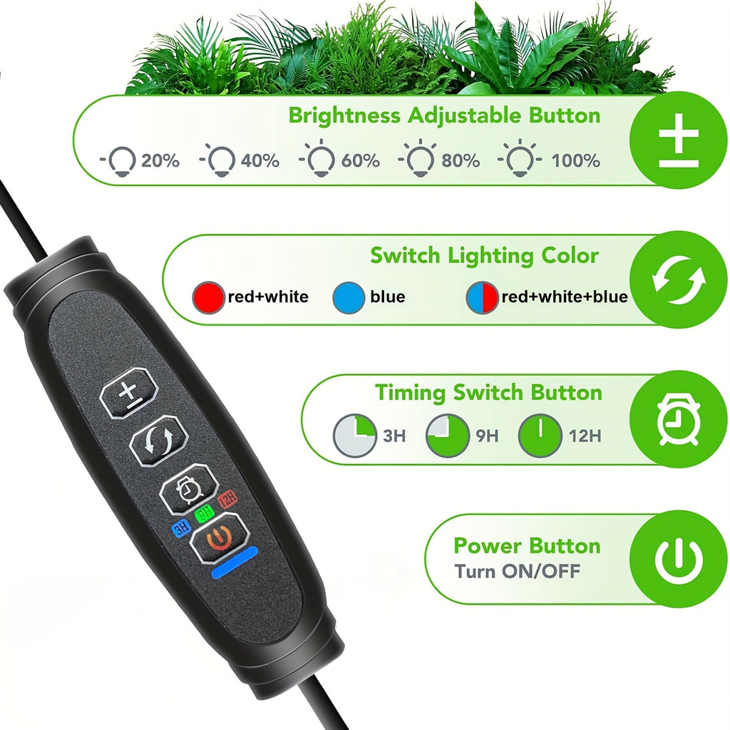 Square tube LED plant grow light, includes red, blue, white 3 colors, indoor supplemental light, indoor potted plant succulent seedling light, energy-saving, dimmable, timer function, worry-free and durable