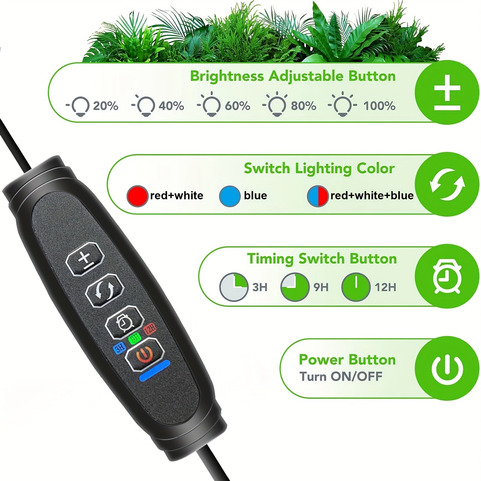 Square tube LED plant grow light, includes red, blue, white 3 colors, indoor supplemental light, indoor potted plant succulent seedling light, energy-saving, dimmable, timer function, worry-free and durable