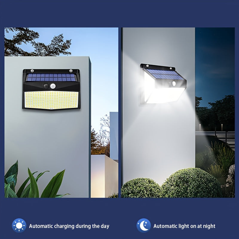 Outdoor Courtyard IP65 Exterior Wall Light, 318 LED Solar Motion Sensor Wall Light (3-Level Function) Security Solar Floodlight Suitable for Outdoor Fence Wall