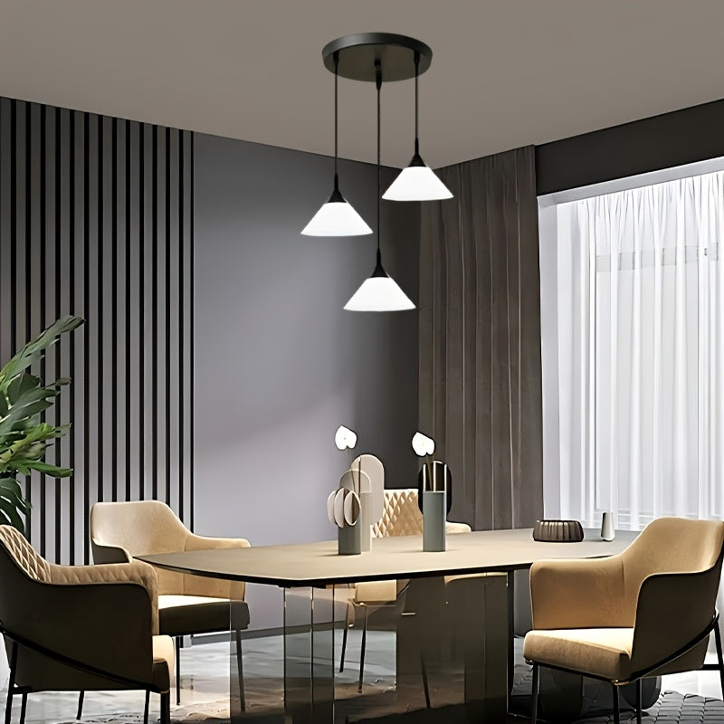 Iron and Plastic Lampshade Dining Room Pendant Light, Nordic Table Bar Light, 3-Head Kitchen Island Pendant Light, E27 Socket, Bulb Not Included