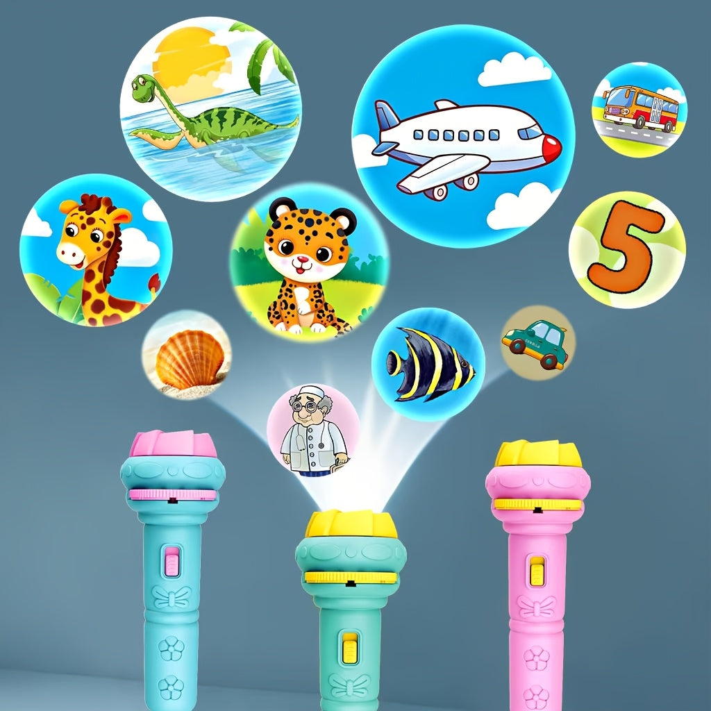 Mini Projector Flashlight with 3 Projection Slides, 24 Patterns including Animals, Dinosaurs, Vehicles, Space & More, Halloween Gift