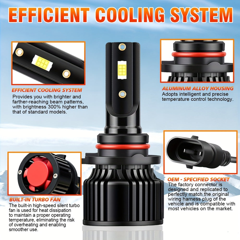 CROSSPASSION 55000 Lumens LED Headlights, Compatible with 9005 HB3 9006 HB4 H1 H4 H7 H11 H13 9007 High/Low Beam Bulbs, 3570 CSP Chip, 6000K White Light, Built-in Driver Plug-and-Play, 2-Pack