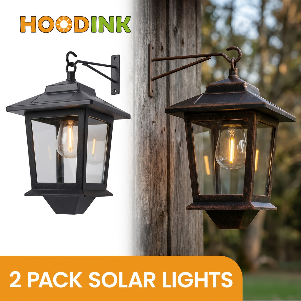 2 Pack Solar Wall Light Set, Designed for Outdoor Use, Equipped with 4 Solar Panels, LED Light Runs from Dusk to Dawn, Rustproof and Waterproof, Hooks Included