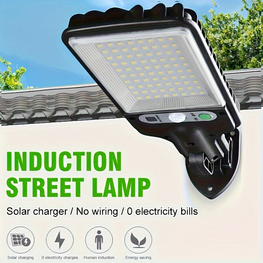 1 Piece 80LED Solar Sensor Street Light, ABS Material, Ultra-High Power Built-in Rechargeable 18650 Lithium Battery, with Infrared Sensor Function Wall-Mounted Solar Light, Including Motion Sensor 3 Functional Modes