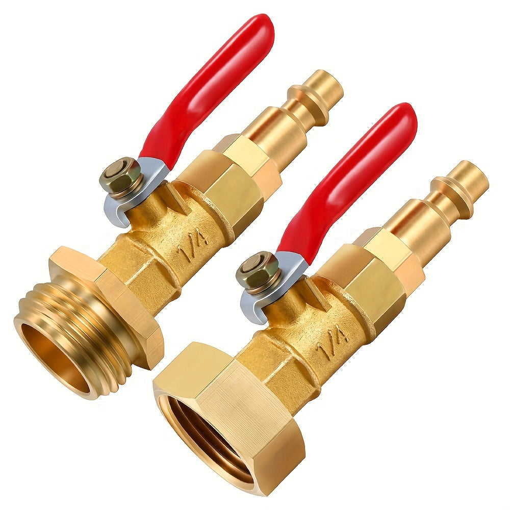 RV Winterize Blowout Adapter, with 1/4" Quick Connect Plug and 3/4" Garden Hose Thread, Winterize Quick Adapter with Ball Valve for Boat Camper Trailer Sprinkler System Irrigation Kit Fittings
