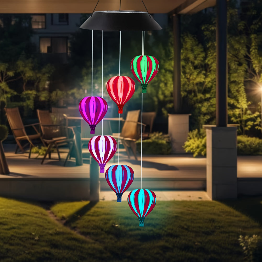 A Set of Solar Hot Air Balloon Wind Chime Light, Wrought Iron Material, Colorful Color Changing Design, Suitable for Courtyard/Party/Holiday/Garden/Home Outdoor Hanging Decorative Lighting