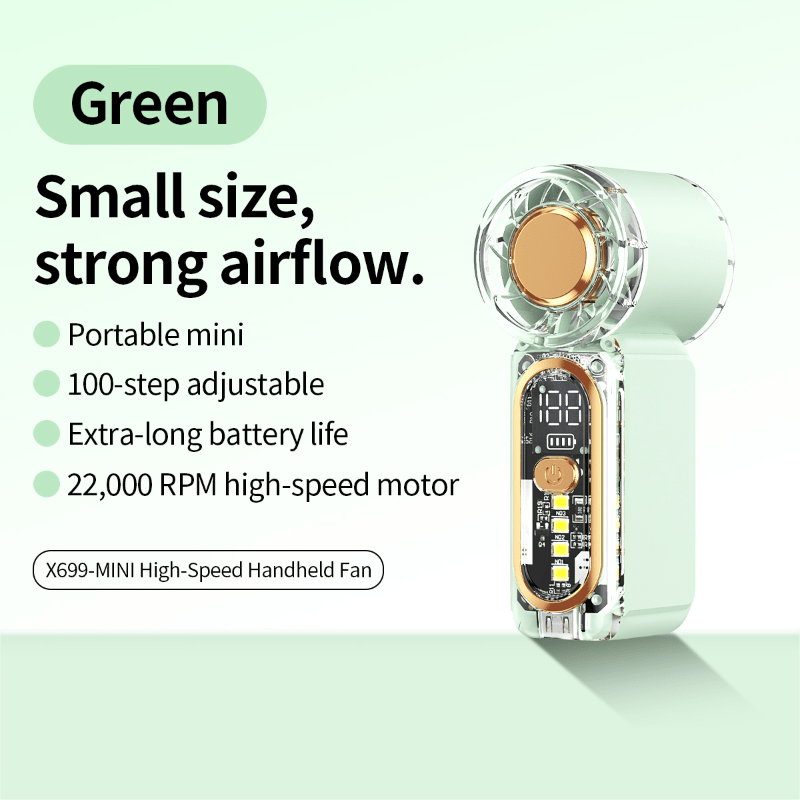 High Speed Handheld Fan | 0-100 Speed Adjustable, Ultra Long Battery Life, Lightweight Portable, Low Noise, Wearable Design, Ideal for Outdoor Camping and Travel