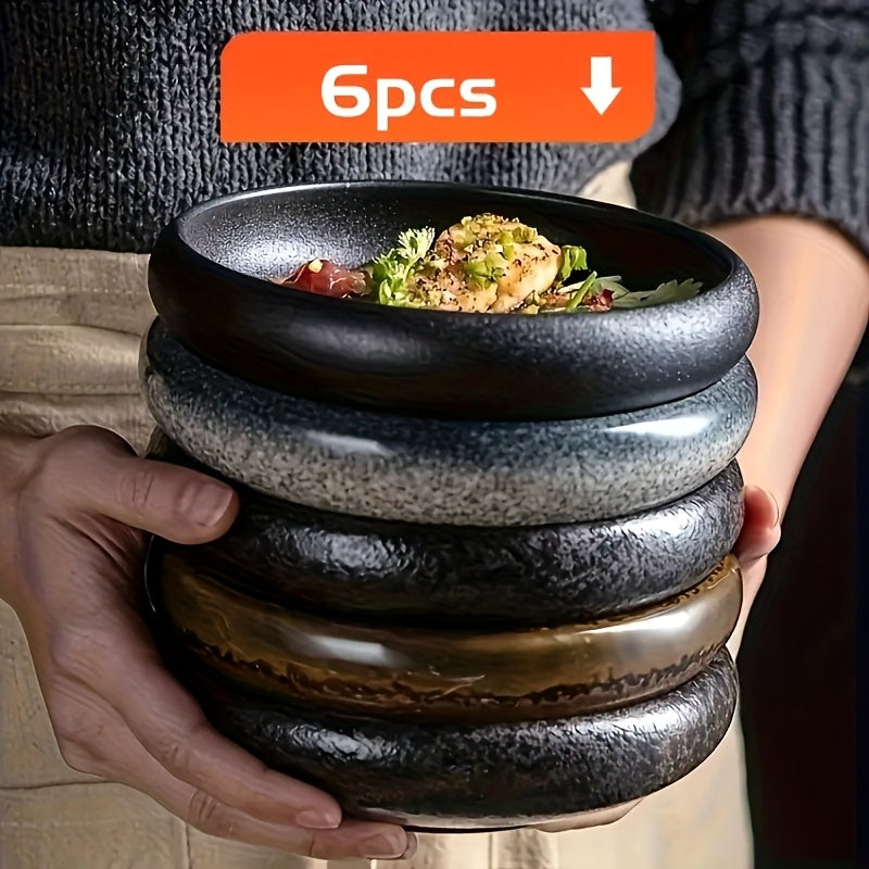 6-Piece Set Creative Kiln-Fired Glaze 6.0-Inch Ceramic Plates – Korean Kimchi Plate, Salad Bowl, Dish