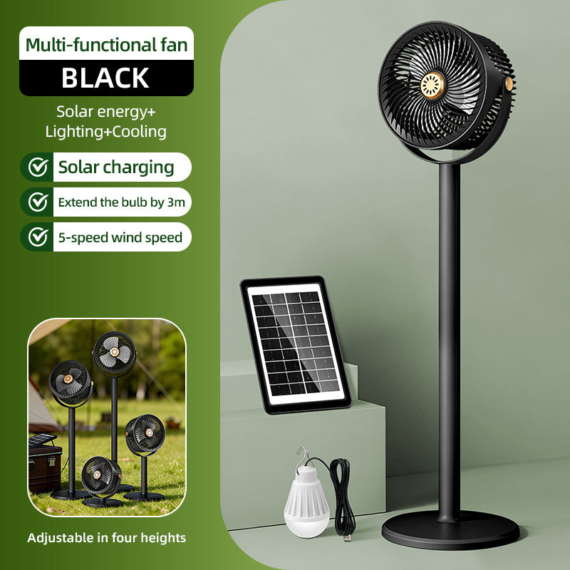 5-Speed Solar Powered Standing Fan, 4 Adjustable Heights Portable Outdoor Fan for Camping & Barbecue, Type-C Fast Charging, 4000mAh Long Lasting Battery, Brushless Motor Built-in Rechargeable Lithium Battery