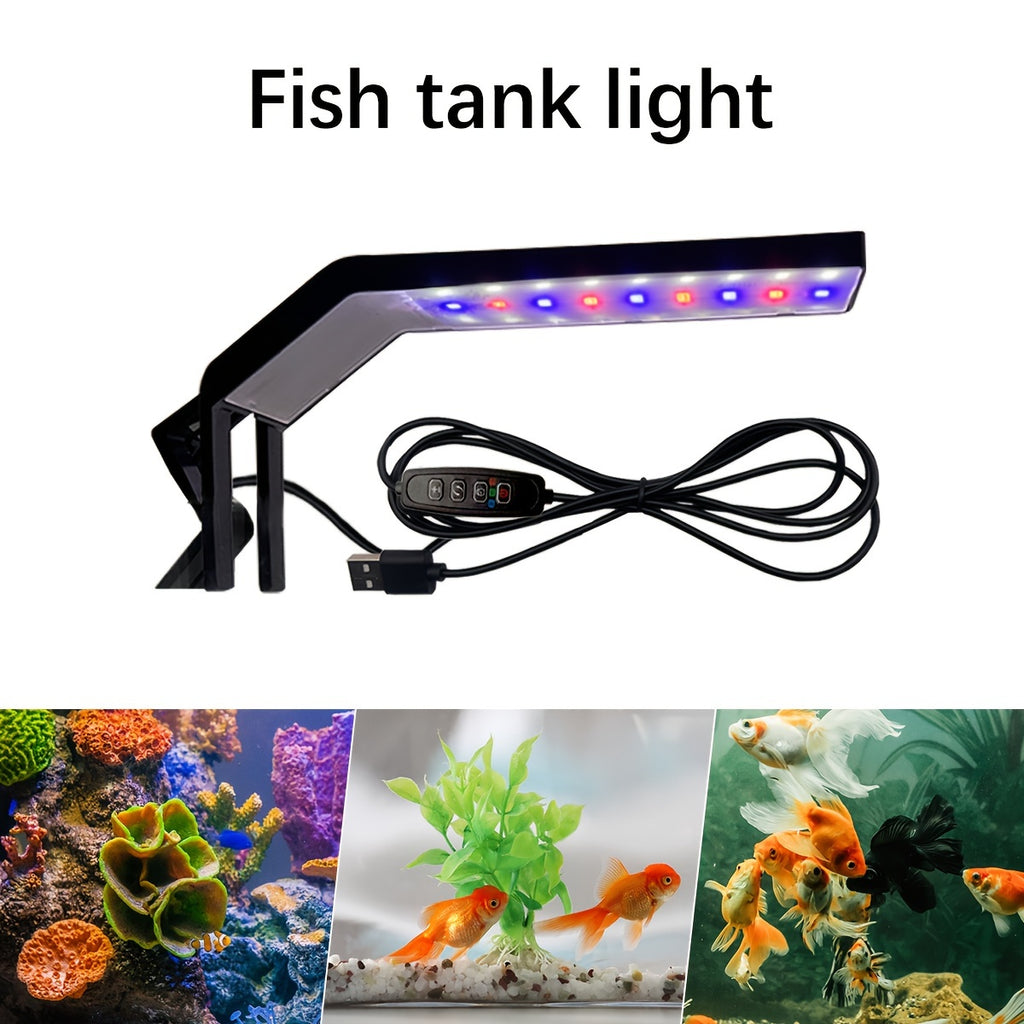 1/2 Pcs LED Aquarium Light, 3/9/12H Timer, 3 Color Temperature USB Powered, 10 Dimmable Brightness Levels, Rich Grow Light for Fish and Aquatic Plants, Battery-Free