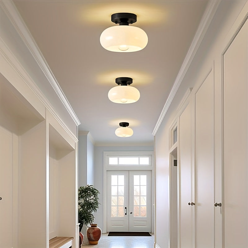 Modern Farmhouse Style Pendant Light with Glass Cover - Semi-Flush Mount Ceiling Light, Hardwired Installation, E26/E27 Bulb Base, No Wiring Required, Suitable for Kitchen Island, Living Room and Bedroom Lighting