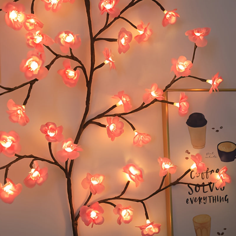 1件 72LEDS/96LEDS/144LEDS樱花藤条灯，发光的樱花树枝灯，可弯曲的樱花藤蔓灯，LED树枝灯，8种闪烁模式，USB供电，DIY，室内氛围装饰灯，适用于卧室，客厅，墙壁，派对，节日，婚礼等氛围装饰，室内灯串，节日装饰灯