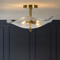 16.5-inch modern semi-flush mount ceiling light (gold), dual-light ceiling light, elegant near-ceiling lighting, with water lily-shaped clear glass lampshade, suitable for bedroom, dining room, entryway and bathroom (E12 base, bulb not included)