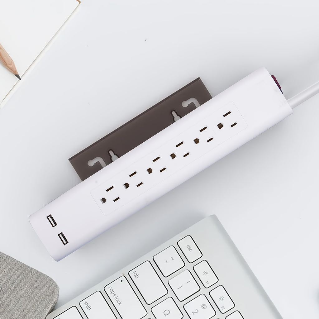 US Standard Six-Outlet Surge Protector with 3ft Cord, Two USB Charging Ports, DC 5V/2.1A Fast Charging, with Switch, 3*14AWG Heavy-Duty Wire, Two Wall-Mounting Holes on the Back, Suitable for Apartments, Homes, and Offices
