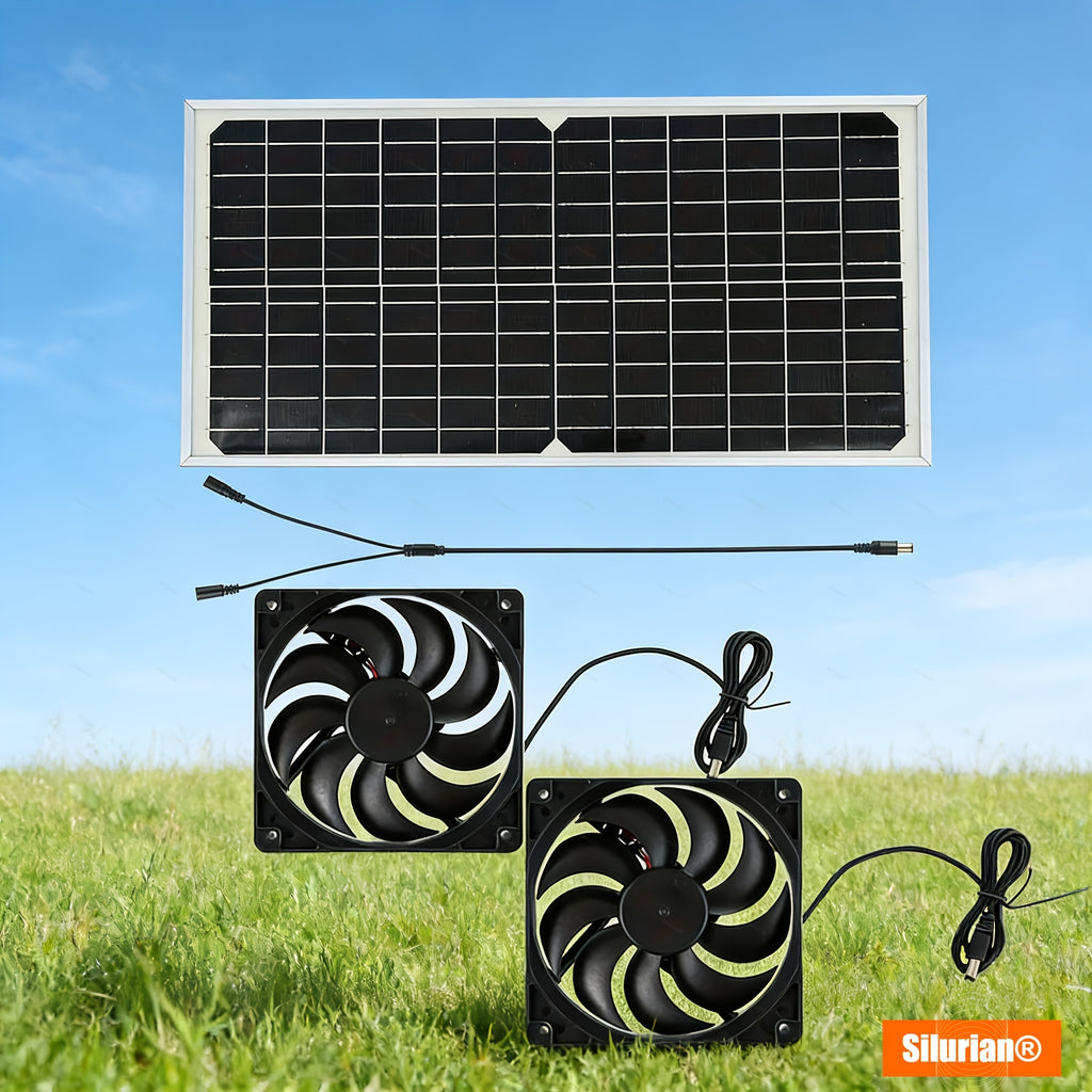 Solar Powered Electric Ventilator with One Solar Panel and Dual Fans, Battery-Free Outdoor Air Circulation Exhaust Fan Set, Ideal for Chicken Coop, Greenhouse, Shed, Pet House and Window Use
