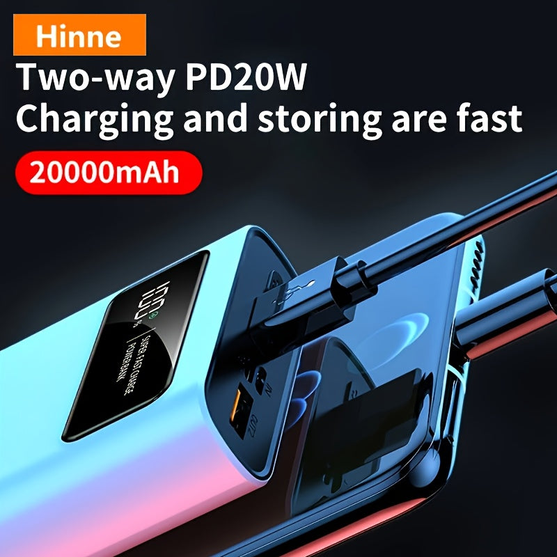 Hinne 10000/20000mAh Portable Power Bank with PD Fast Charging, USB Port, LED Digital Display, Type-C, High-Capacity Outdoor Emergency Backup Battery