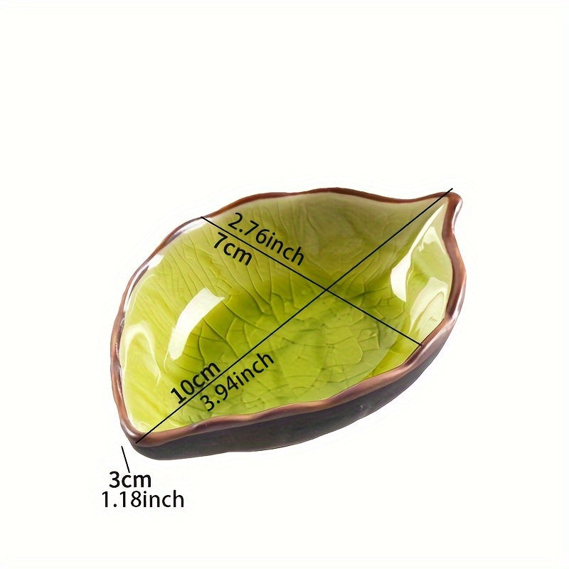 4-Piece Set Ceramic Leaf-Shaped Small Sauce Dish, Leaf Pattern Ice Crackle Glaze Dip Dish, Multi-Purpose Tableware, Perfect Choice for Home Kitchen & Restaurant Use