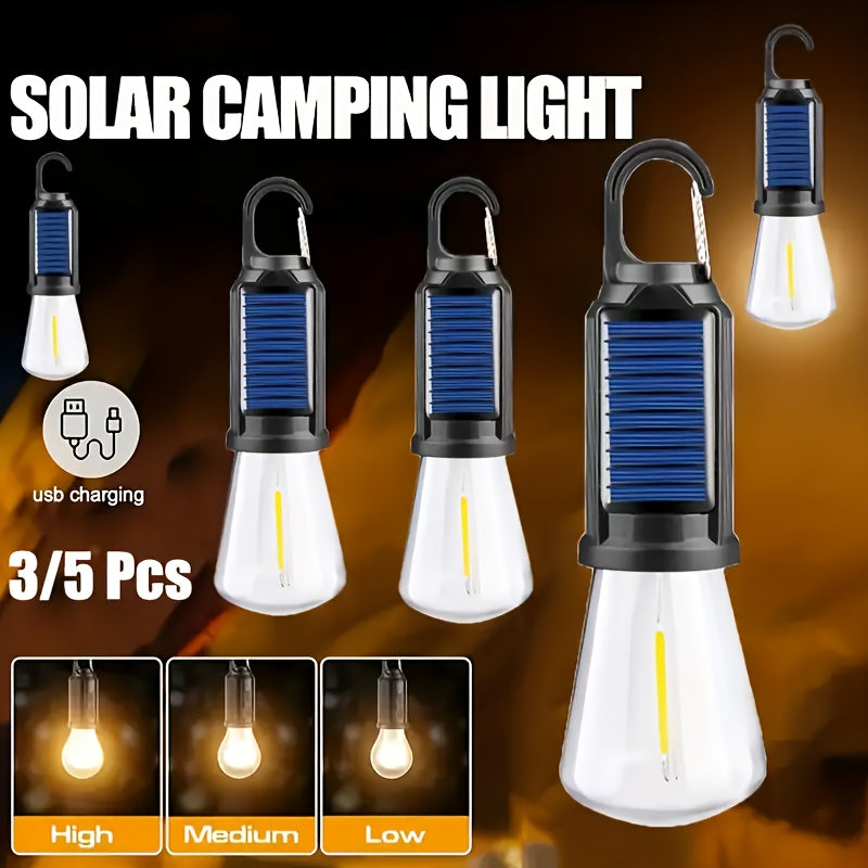 3/5-pack solar bulbs, LED camping light, 3 lighting modes, built-in battery, outdoor hanging tent light, portable solar lantern, suitable for camping, hiking, fishing, festivals