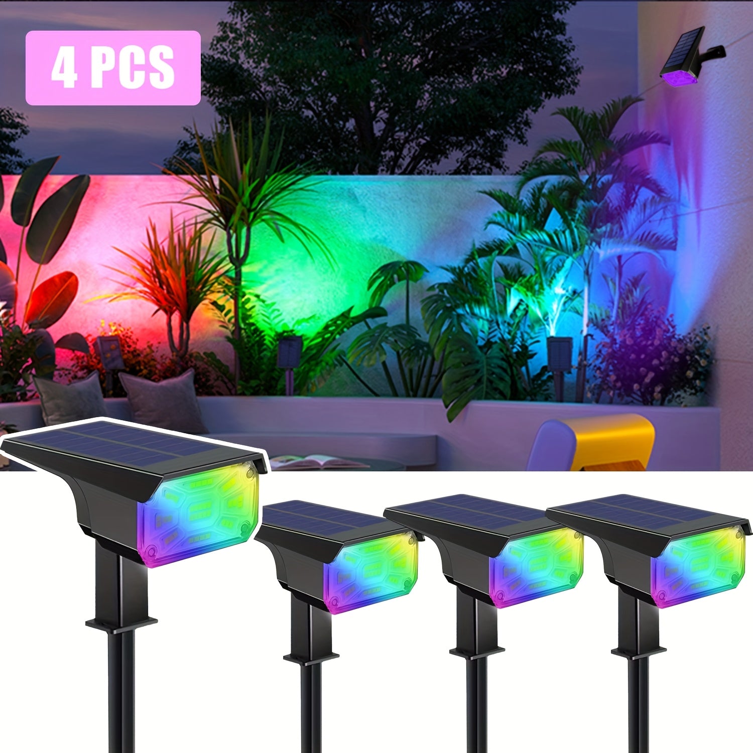 4/6-pack solar outdoor spotlights, light-sensing solar landscape lights, automatic on/off, two modes: wall light/grass light, perfect for Independence Day, Ramadan, weddings, holiday party lights – suitable for wall
