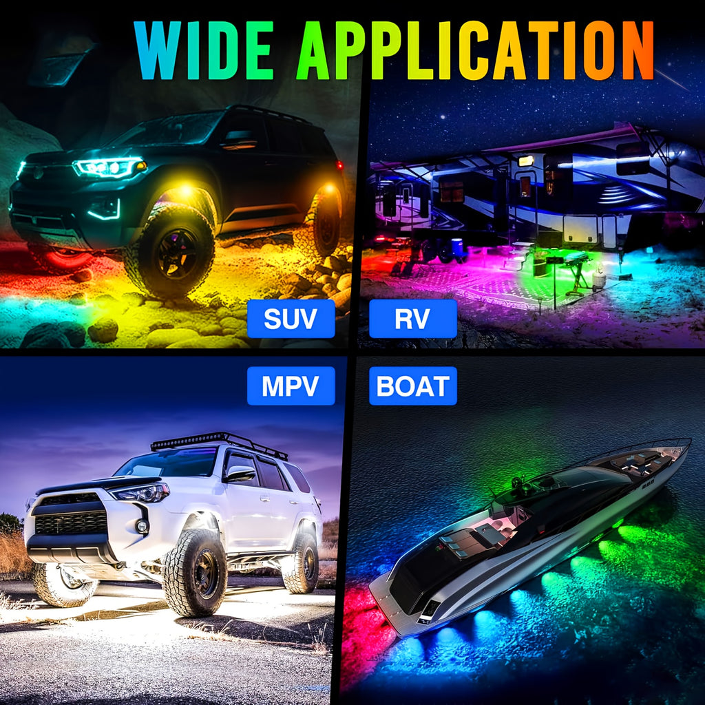 Truck Underbody Ambient Light Rolling Light Kit, Dream RGB Colorful Car Chassis Decorative Light, Multi-Color Car Wheel Light Strip, Footwell Neon Light Kit, Suitable for Pickup Off-Road RZR SUV ATV UTV Car Ambient Light, Smart Light Strip