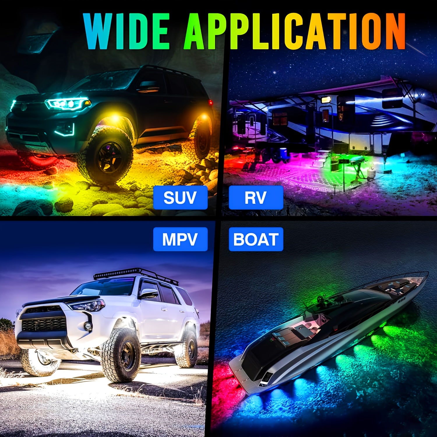 Truck Underbody Ambient Light Rolling Light Kit, Dream RGB Colorful Car Chassis Decorative Light, Multi-Color Car Wheel Light Strip, Footwell Neon Light Kit, Suitable for Pickup Off-Road RZR SUV ATV UTV Car Ambient Light, Smart Light Strip