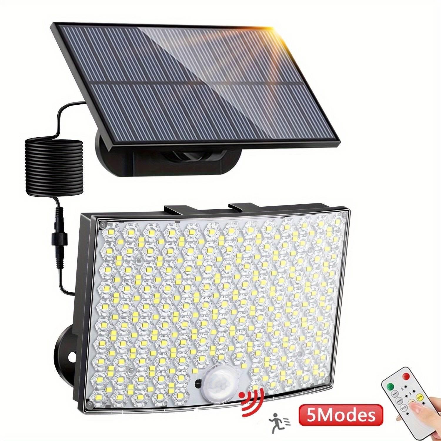 1/2 Pack Solar Outdoor Light, IP65 Solar LED Spotlight with 5 Lighting Modes / 196.85-Inch Cable, 268 LED High-Brightness Security Light with Remote Control, Motion Sensor Floodlight Wall Light with 3 Modes, Perfect for Garden, Courtyard, Pathway