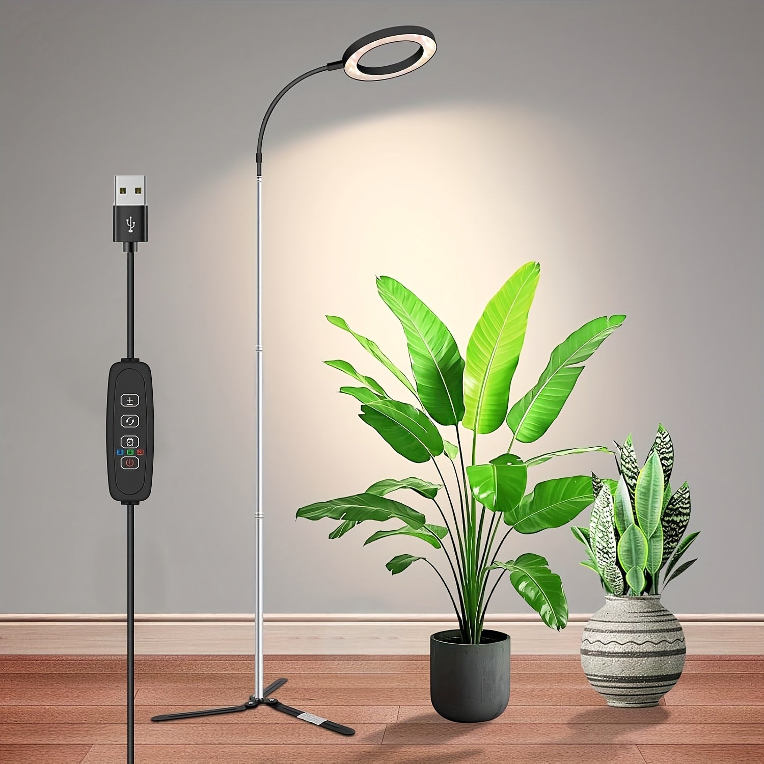 Plant Grow Light, Full Spectrum Indoor Grow Lamp with Gooseneck, 3 Color Temperature Modes & 10-Level Dimmable, 3/6/12H Timer, 65-Inch Tall, Ideal for Large Plants