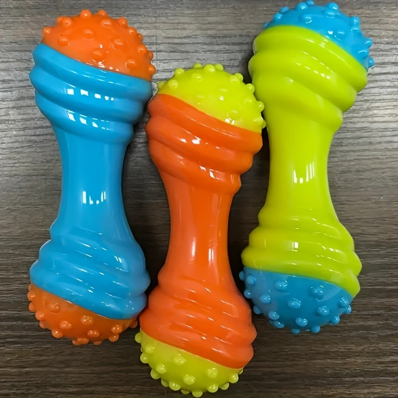 互动吱吱响的哑铃狗玩具 - 耐咬TPR材质，适合小型犬，促进玩耍与运动
