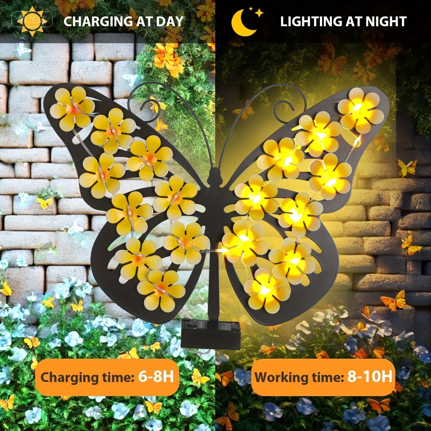 Solar Butterfly Wall Light - Vibrant Outdoor Decoration for Festivals and Gardens, Energy Saving, Illumination, Ni-MH Battery, Christmas Gift, Holiday Gift, Ambient Light for Garden and Outdoor Decor, Solar Wall Light, Perfect for Halloween & Christmas