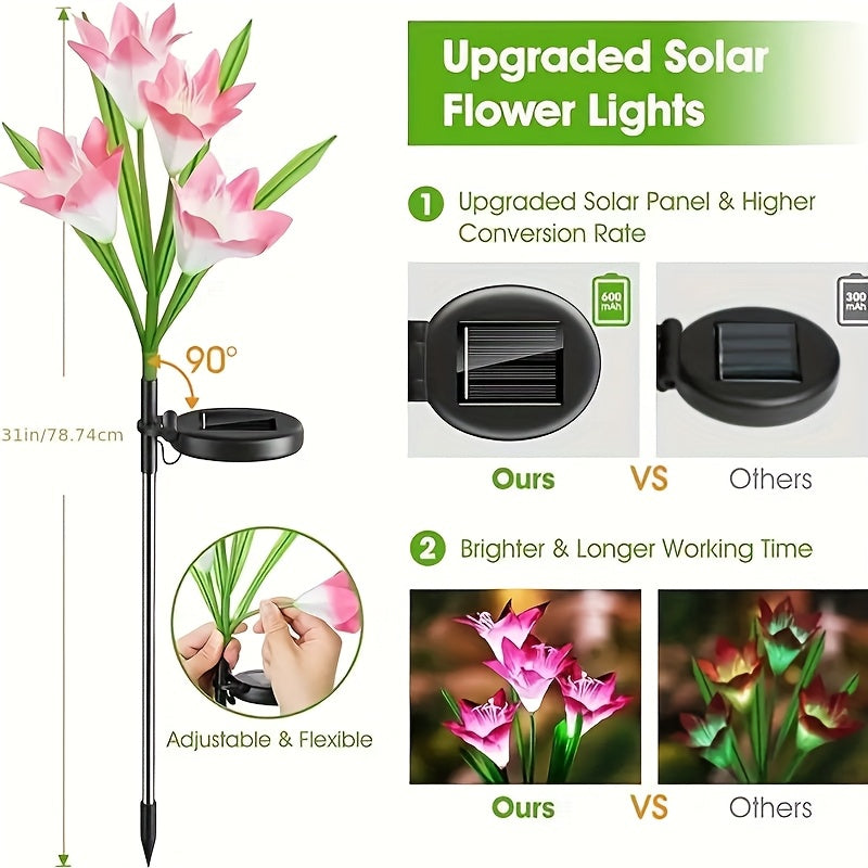 2/4 Pack Solar Outdoor Light, Lily Shape, IP65 Protection Rating, Easy Operation LED Light, Garden Decoration for Patio, Stairs, Courtyard, Platform & Pathway | Valentine‘s Day Decoration / Valentine’s Gift