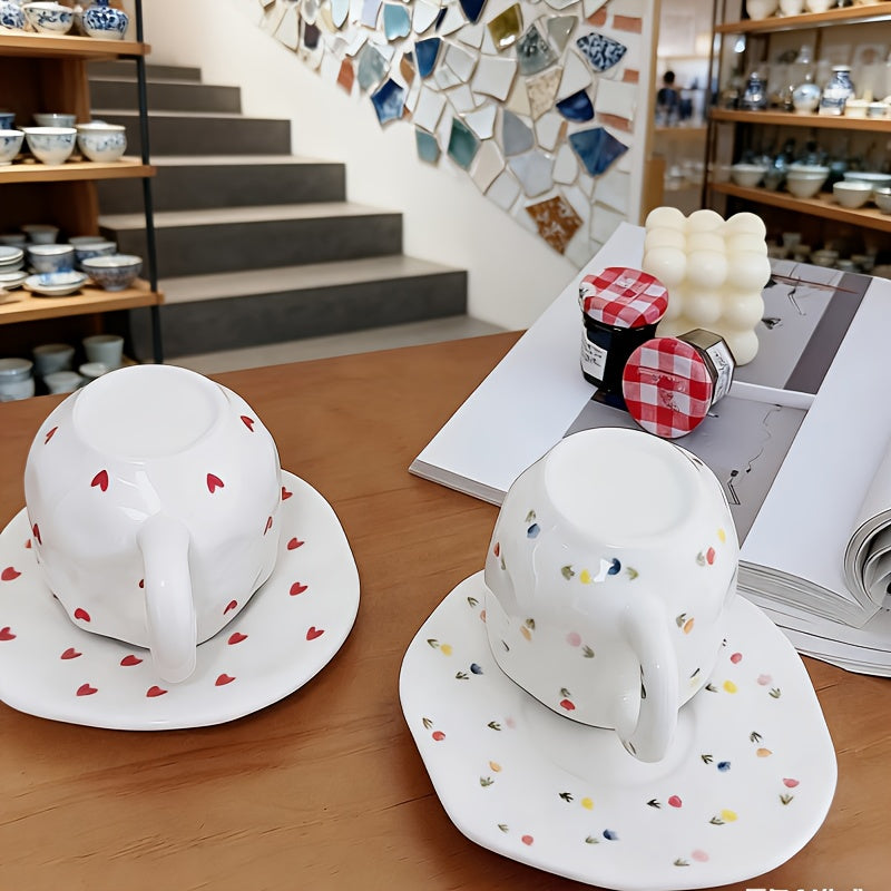High-Quality Ins Style Youthful Feel Cup Holder, Ceramic Coffee Cup, High-Appeal Afternoon Tea Cup Set with Saucer, Capacity 8.45oz, Comfortable Grip, Perfect for Holiday Gifts