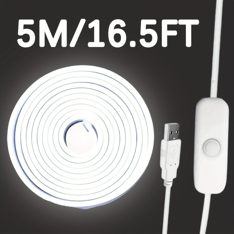 LQHZMYY 16.4英尺柔性LED霓虹灯带 - USB供电白色氛围照明，适用于室内外家居装饰、卧室、厨房、万圣节派对装饰（3.3英尺至16.4英尺），家庭内部灯光