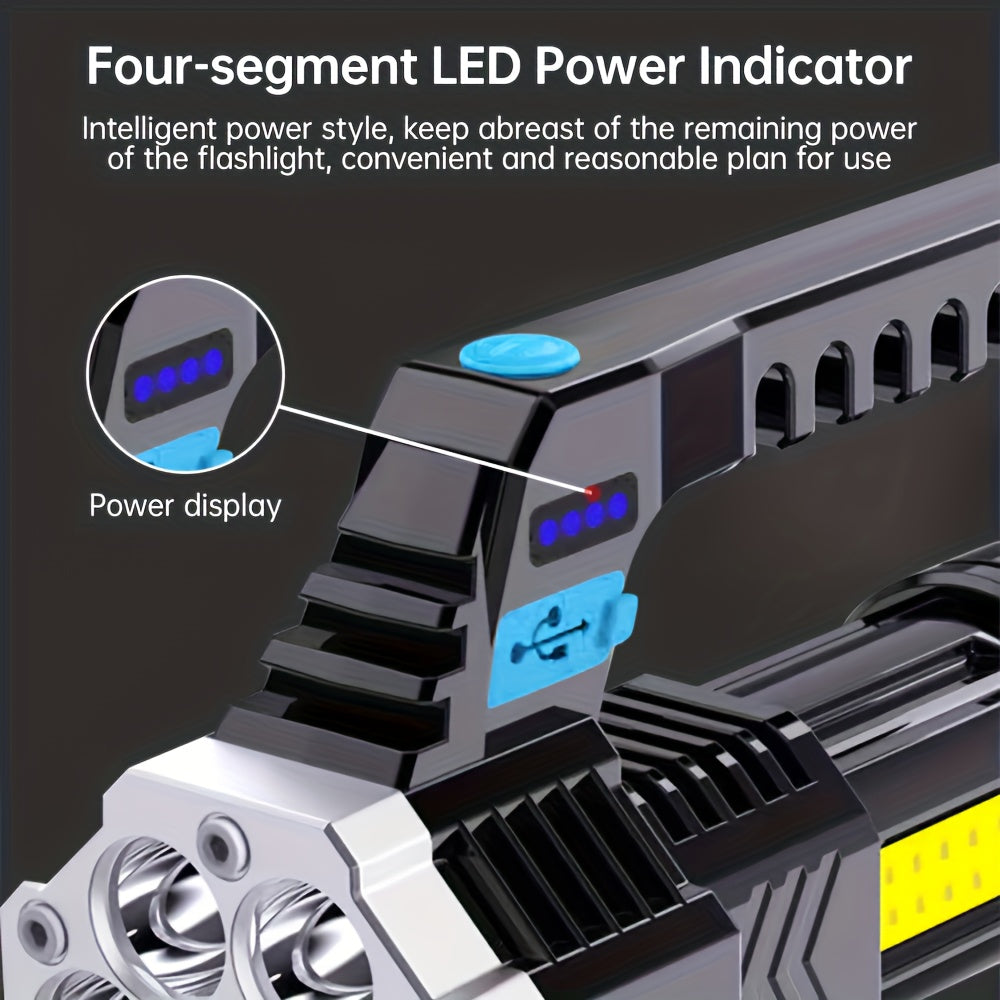 7LED Multi-Functional Portable Light, COB Side Light, USB Rechargeable with Battery Level Indicator, Portable Flashlight, Ideal for Camping, Fishing, Hiking & Repair Lighting