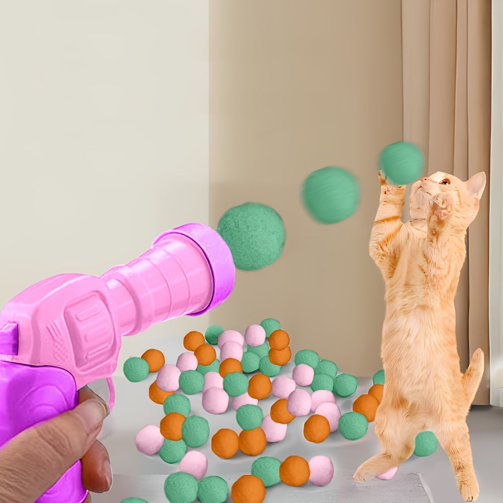 塑料发射器与猫猫狗狗小宠物互动玩耍，发射器不用电机械弹射毛球柔软安静不伤宠物，缓解宠物焦躁,无聊,无处发泄的问题。