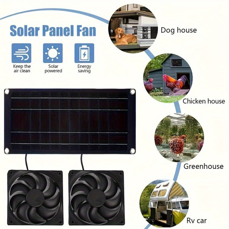 Sunant 10W Solar Panel Fan with 2 Fans, Solar Powered Electric Ventilator, Perfect for Livestock Cooling, Greenhouse Ventilation, Chicken Coop and Pet House