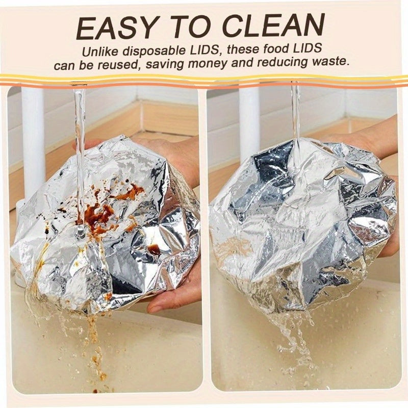 Reusable Elastic Aluminum Foil Food Cover, Food Grade Heat Preservation Fresh Cover, Microwave & Refrigerator Safe Kitchen Food Storage Keeping Fresh Essential