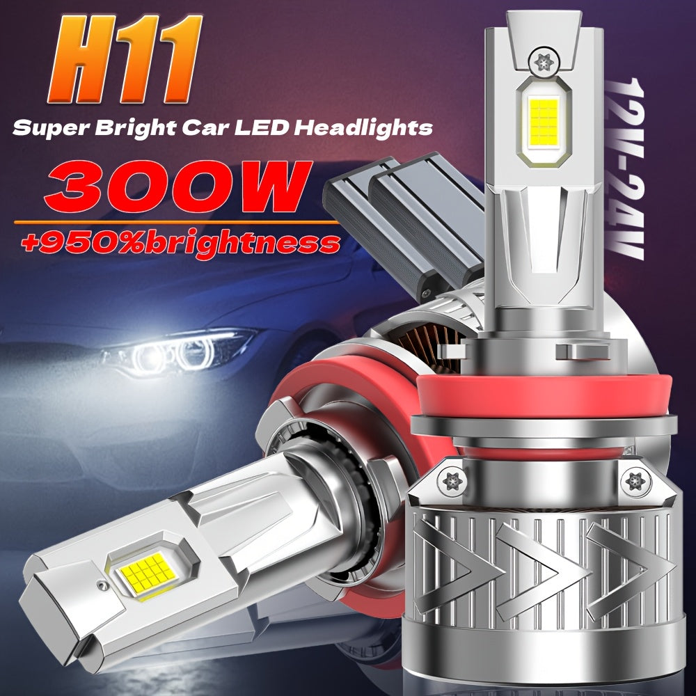 2pcs LED Car Headlight Bulbs, H16/H11/H9/H8 9005/HB3, 9570 CSP Chip, Plug-and-Play, 12-24V, Canbus, High/Low Beam LED Light, H1 H4/HB2 H7/H18 9006/HB4 9012-O134, No Battery Included, 60000LM, 300W