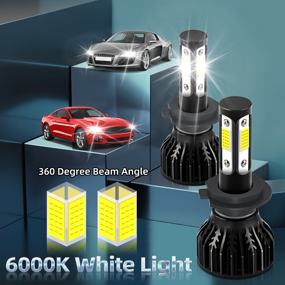 2 High/Low Beam Headlights, Luminous Intensity 30000 Lumens, 8000K Ice Blue Light, Equipped with 4 Side COB Chips, Including Models 9005/HB3, 9006/HB4, H4, H7, H11, H13, 9004 and 9007, No Battery Included