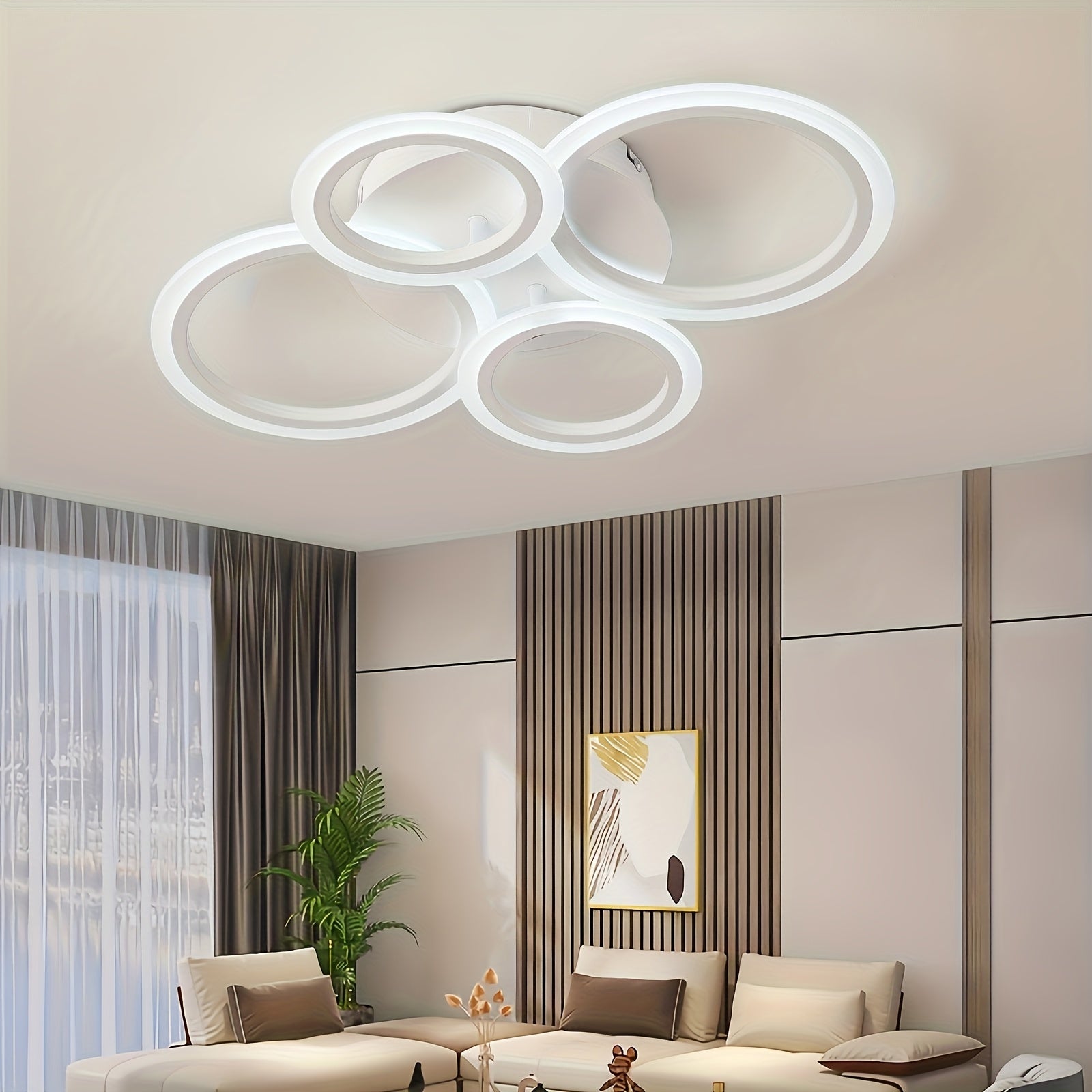 1pc-4 ring LED ceiling light, modern LED ceiling fixture, warm light, metal ceiling mount with detachable clips, suitable for kitchen, bedroom, living room, laundry room - mounting hardware included