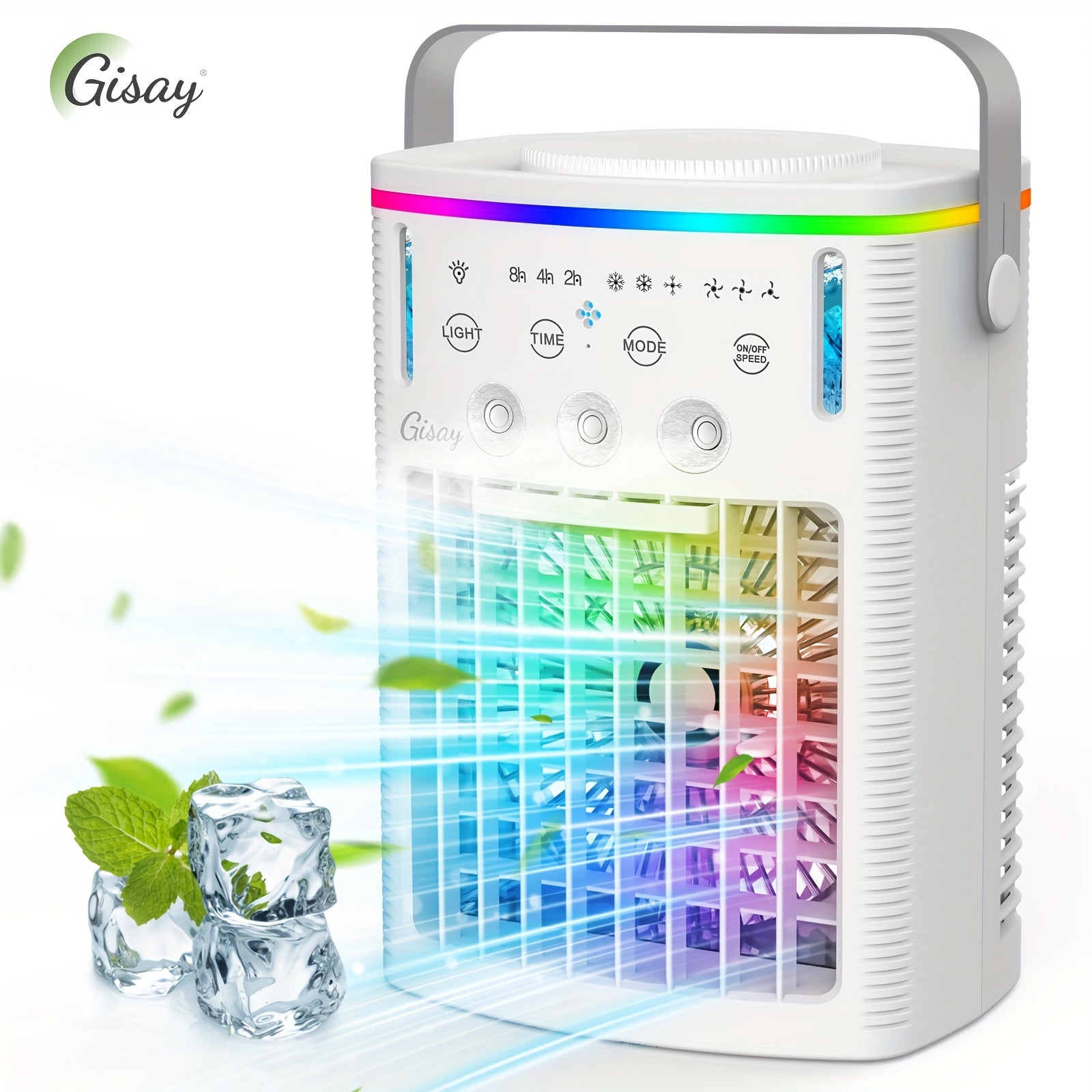 Gisay Portable Air Cooling Fan - USB Mini Fan with Humidification Function, 3 Speed Levels and 8-Hour Timer, Perfect for Bedroom, Kitchen, Living Room, Office and Travel Use