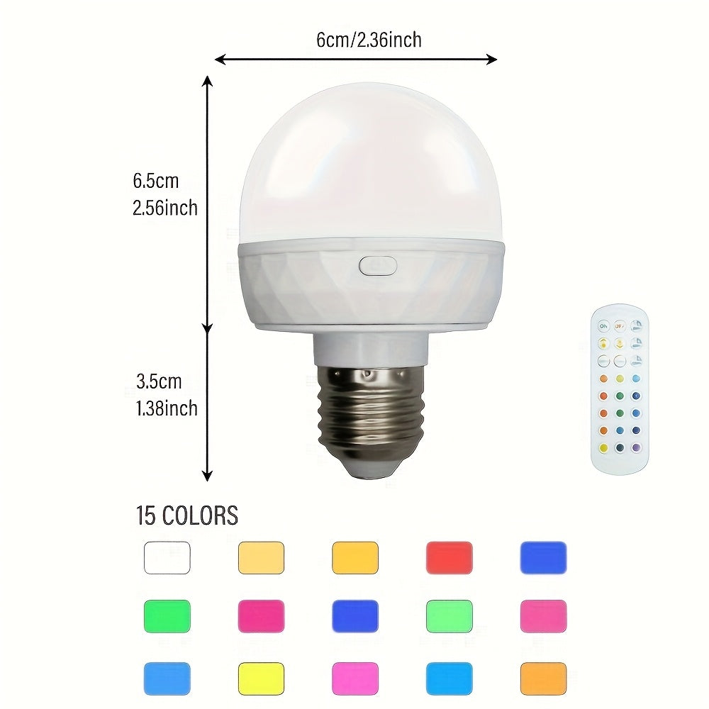 2PCS rechargeable smart RGB light, E26/E27 base bulb, 15 colors, with remote control for adjustable color temperature and brightness LED light, USB rechargeable bulb, suitable for living room, bedroom, chandelier, floor lamp