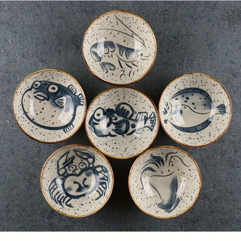 4pc/6pc 4.75-Inch Vintage Ocean Ceramic Bowl – Rice Bowl, Yogurt Bowl, Fruit Bowl, Dinner Bowl