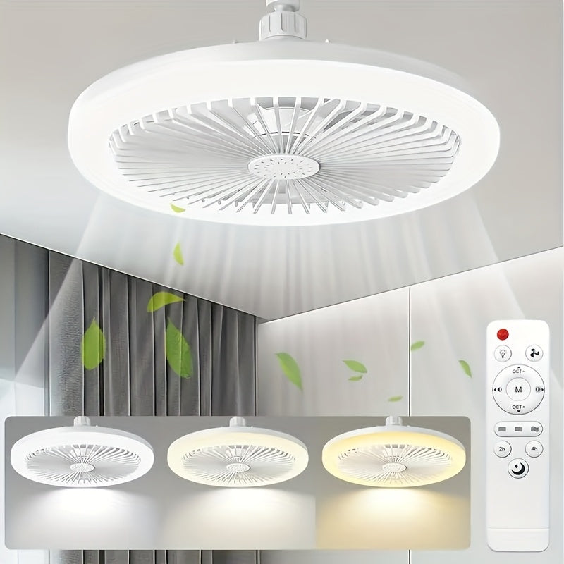 LED Ceiling Fan Light with Remote Control, E26 Screw Base Easy Installation, Adjustable Wind Speed LED Brightness & Color Temperature, Timing Night Light Function, Ideal for Bedroom, Garage, Kitchen and Small Spaces